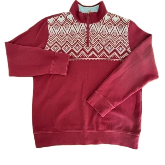 Lands' End 1/4 zip burgundy pullover 100% cotton nordic style sweater size L/T - Picture 4 of 15